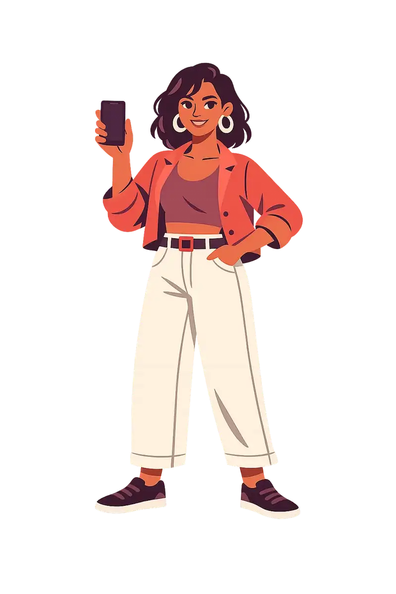 Ilustração de uma criadora de conteúdo mostrando o celular